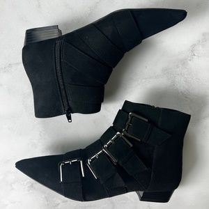 Bershka Black Suede Ankle Boots with Buckles